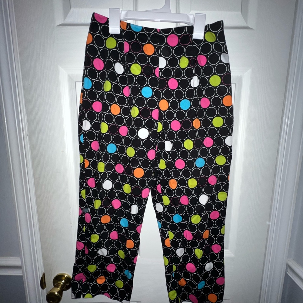 black and colorful polka dot pants